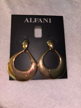 Alfani Shiny Gold Crescent Hoop Drop Earrings